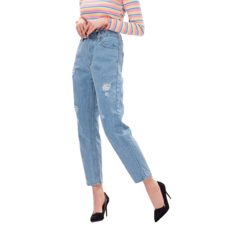 Elastic Waist Ripped Boyfriend Jeans 1