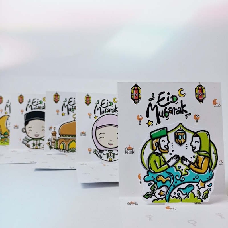 Kartu Ucapan Lebaran Minimalis Doodle Eid Mubarak Pop Up 2