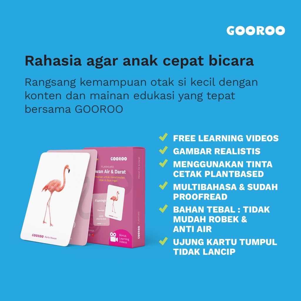  Gooroo by Kalale Flash Card Warna Gambar Hewan Air dan Darat 
