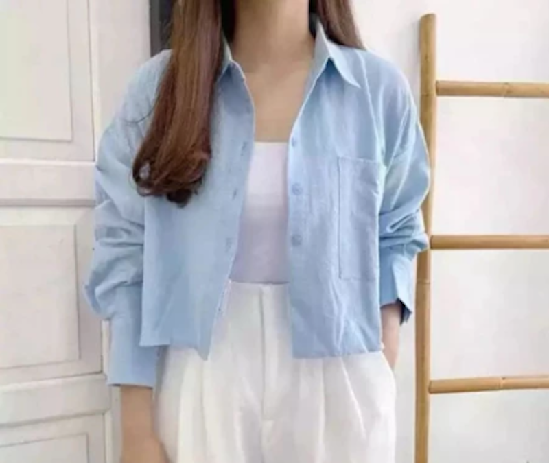 Kemeja Gita Rami Crop Linen Korean Style 5