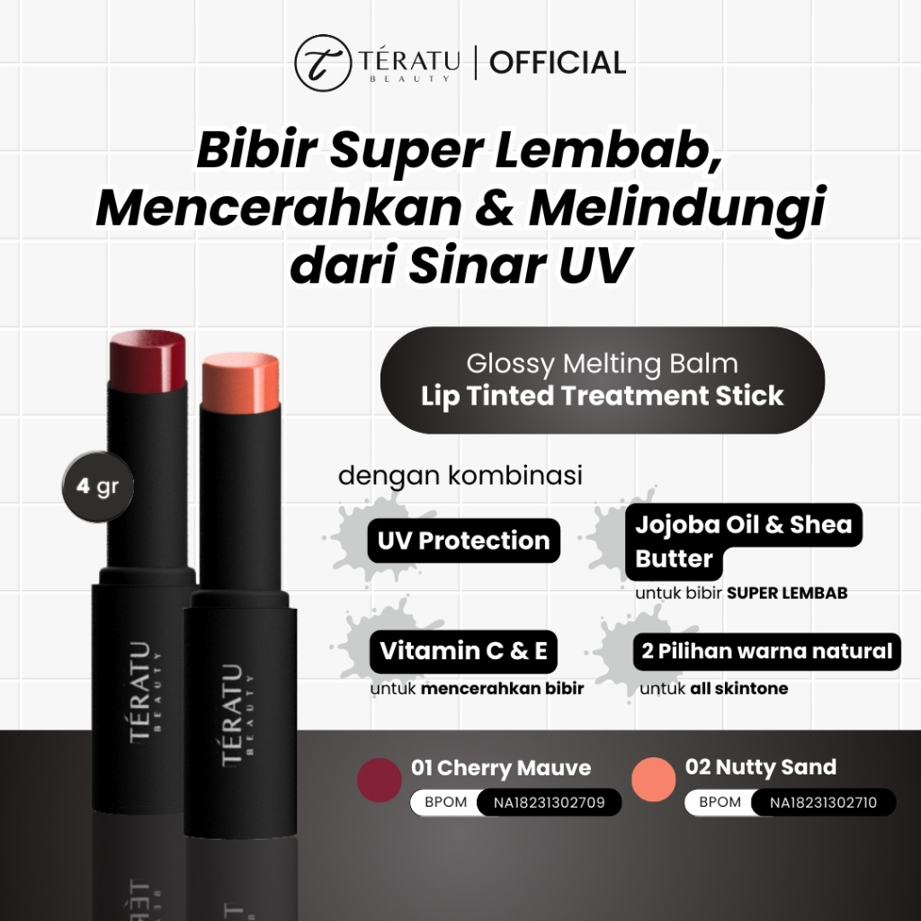 Fandi Universal Kosmekreasi Tératu Beauty Glossy Melting Balm Lip Tinted Treatment Stick 02 Nutty Sand