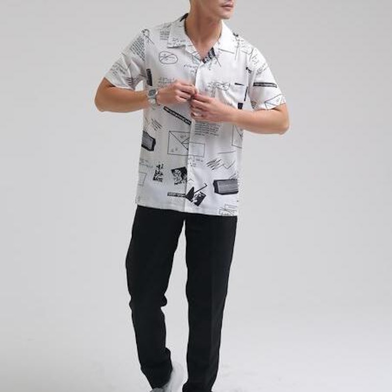 iNeat Hawaiian Shirt Motif Abstract Typography Bowling Shirt 4
