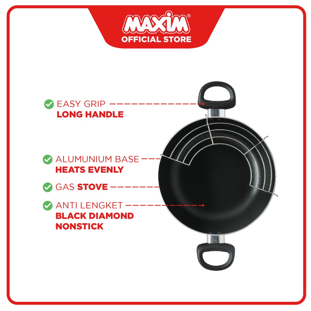 Maspion Maxim Ultra Pink Teflon Anti Lengket 24cm Deep Wok + Tempura + Tutup Kaca