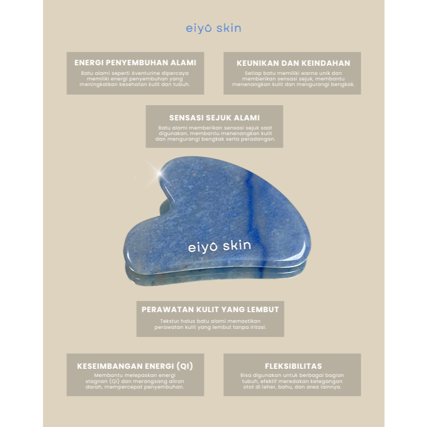 Eiyo Skin Real Blue Aventurine Stone Guasha