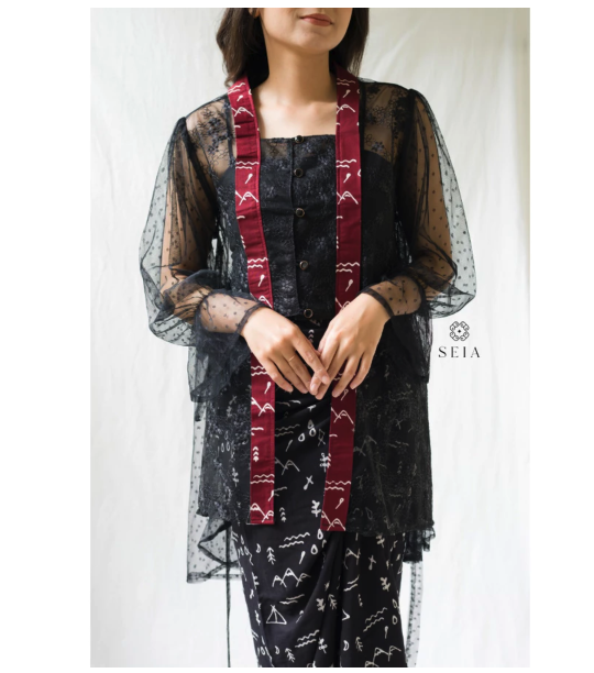  SEIA Semi Set Couple Outer Kutubaru Kemeja Batik Hitam