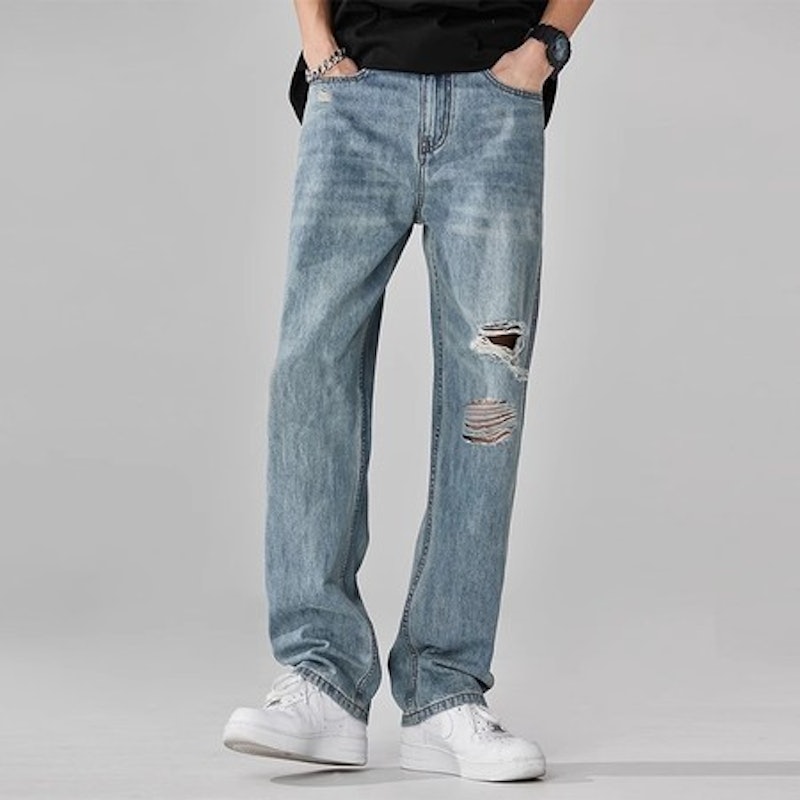 KeyBoy Celana Jeans Pria Sobek Biru Muda 2