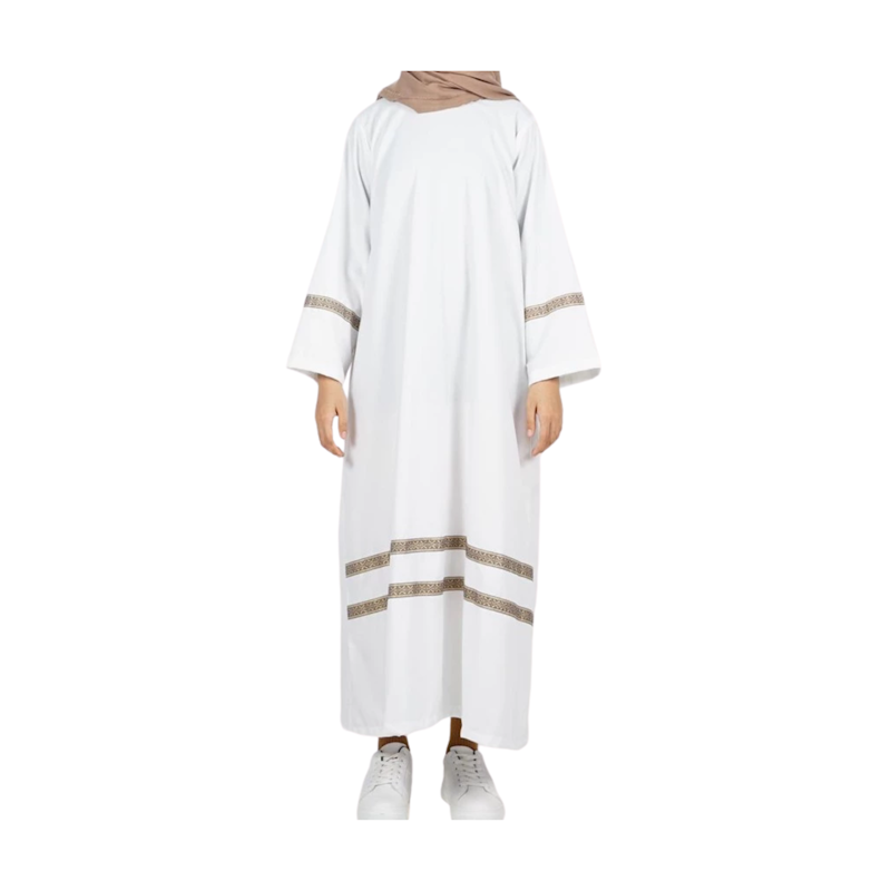 Dailyoutfits Abaya Gamis Classic White Etnic Stripes 1