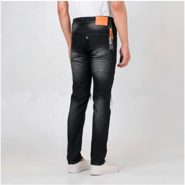 RoosterDenim Celana Sobek Jeans Panjang Ripped Strect Knee Abu Wash 3