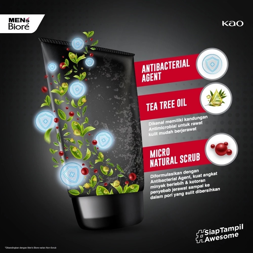 Kao  Men's Biore Scrub Facial Wash Acne Bacterior