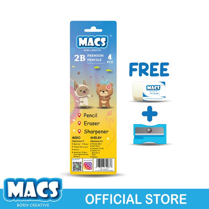 MACS 2B Triangle Premium Pencils 4 Pcs 4CT