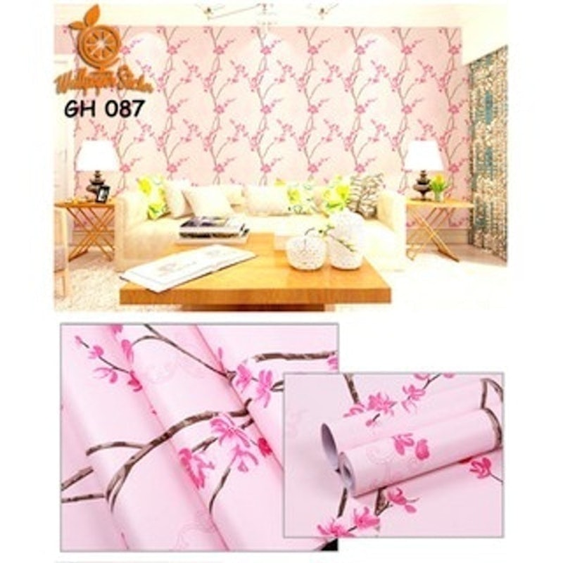 Wallpaper Stiker Dinding Motif Bunga Sakura Pink Cream