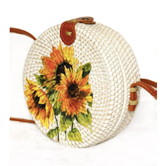 Tas Rotan Bali Bulat Lukis Decoupage Motif Bunga