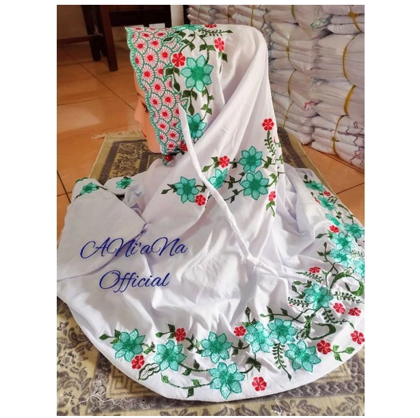  Ani'Ana Mukena Terusan Polino Santri Bordir Bunga Mukenah Lajuran