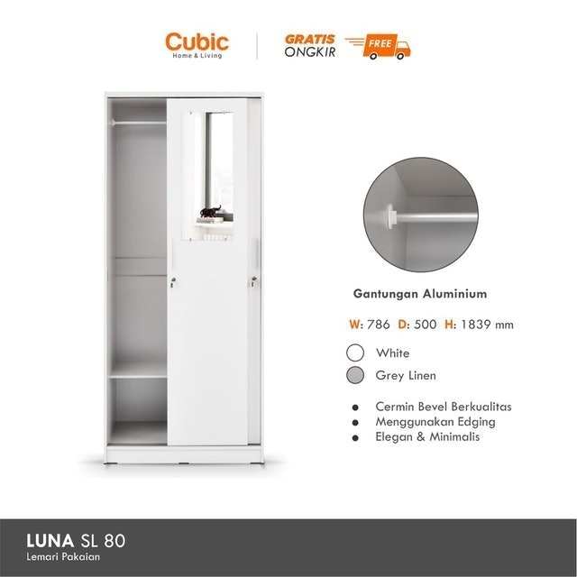 Cubic Lemari Pakaian Sliding Minimalis/Wardrobe Baju  LUNA SL 80