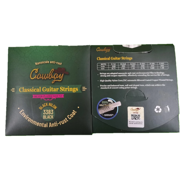  Cowboy Classical Guitar Strings Black Nilon 3383 