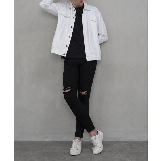 Houseofcuff Formale Houseofcuff Jaket Jeans Pria Polos Tebal Dilan Putih