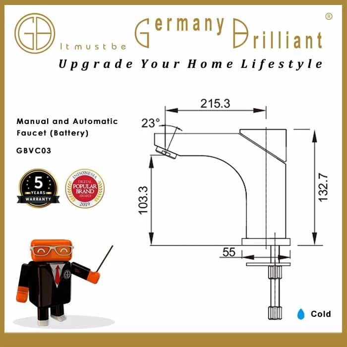 Germany Brilliant Sanitaryware Germany Brilliant Manual and Automatic Faucet (Battery) GBVC03