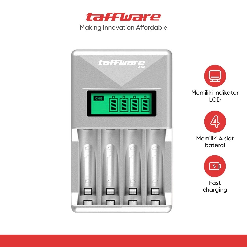Taffware Charger Baterai 4 Slot LCD Display 5
