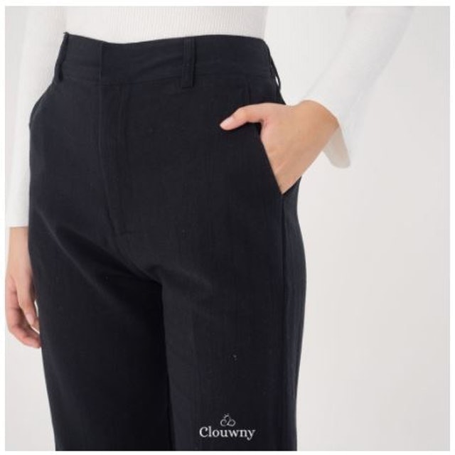 Clouwny Celana Slim Cullotes Wanita Nathan Black