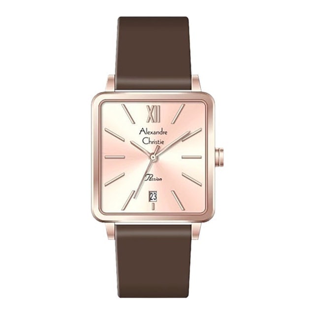 Ladies Rose Gold Dial Dark Brown Leather Strap ｜ AC-2878-LD-LRGLN