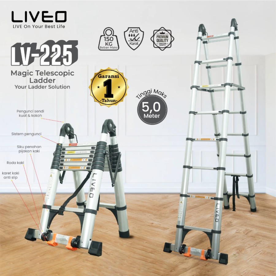 Prima Unggul Jaya Sentosa LIVEO Tangga Teleskopik Ganda LV-225