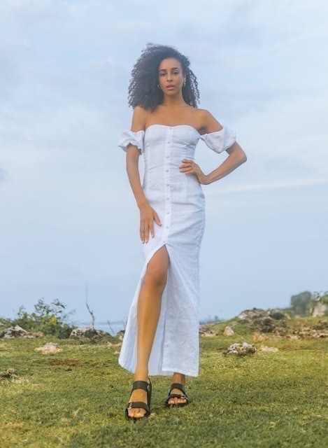 Earth Circus Amalfi Off Shoulder Linen Dress