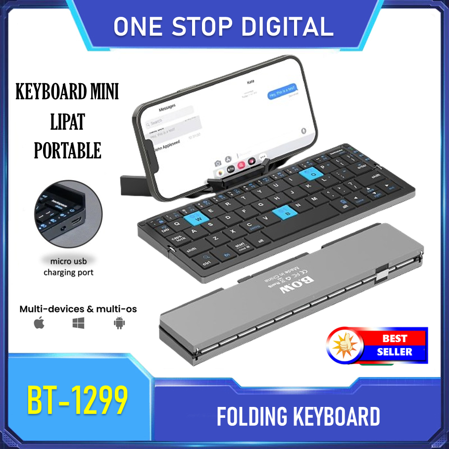  B.O.W Wireless Keyboard Mini Lipat with Holder BT-1299