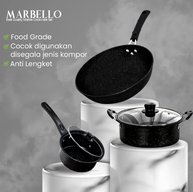 Asta Homeware ASTA Panci Set Marbello Lengkap 7 Pcs Anti Lengket