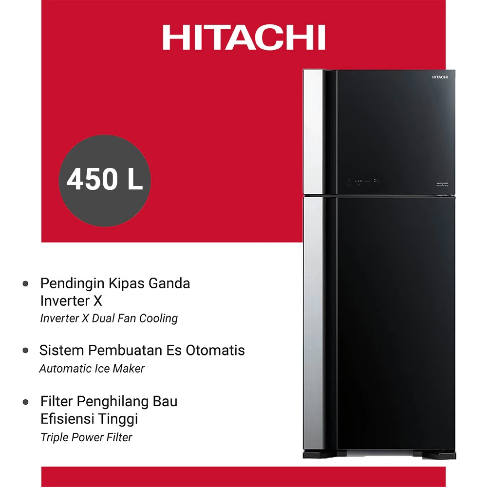 Hitachi Hitachi Kulkas 2 Pintu Besar Inverter 510 Liter  R-V61PGD7 BBK