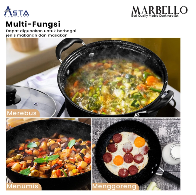 Asta Homeware ASTA Panci Set Marbello Lengkap 7 Pcs Anti Lengket