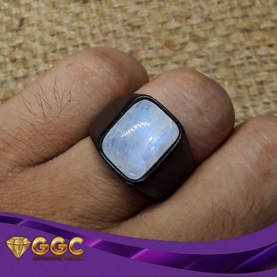 Cincin Batu Natural Biduri Bulan Air Laut Moonstone