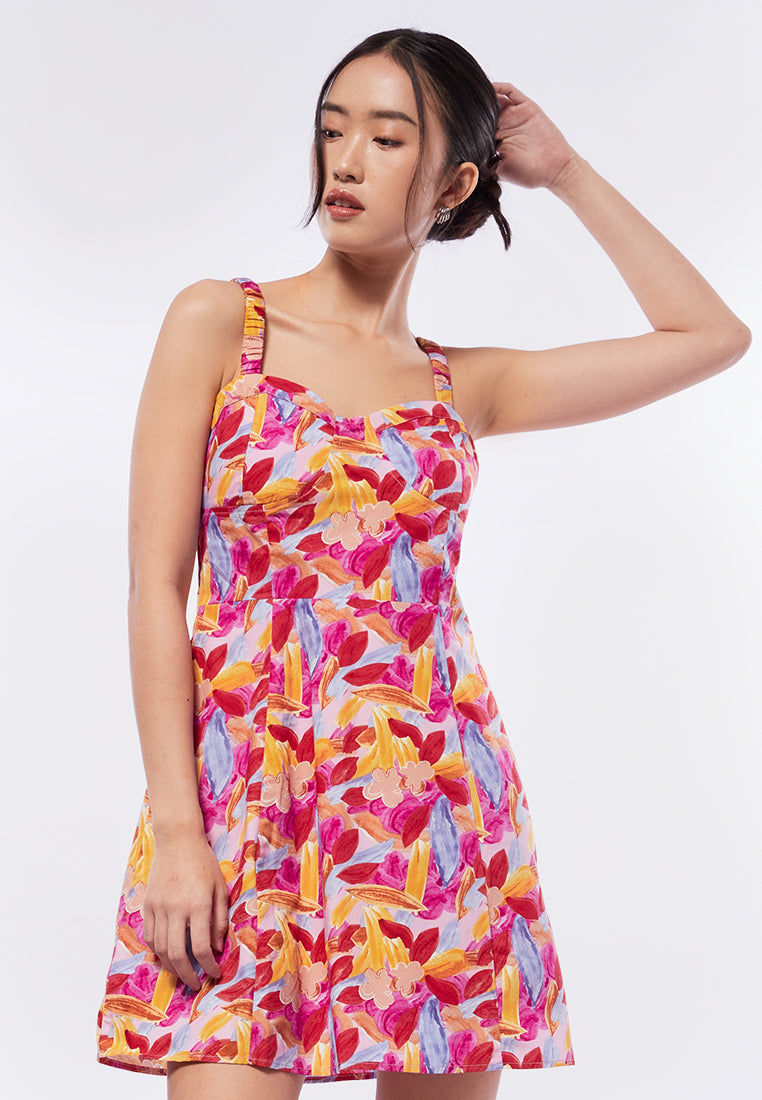 COLORBOX Printed Flare Mini Dress