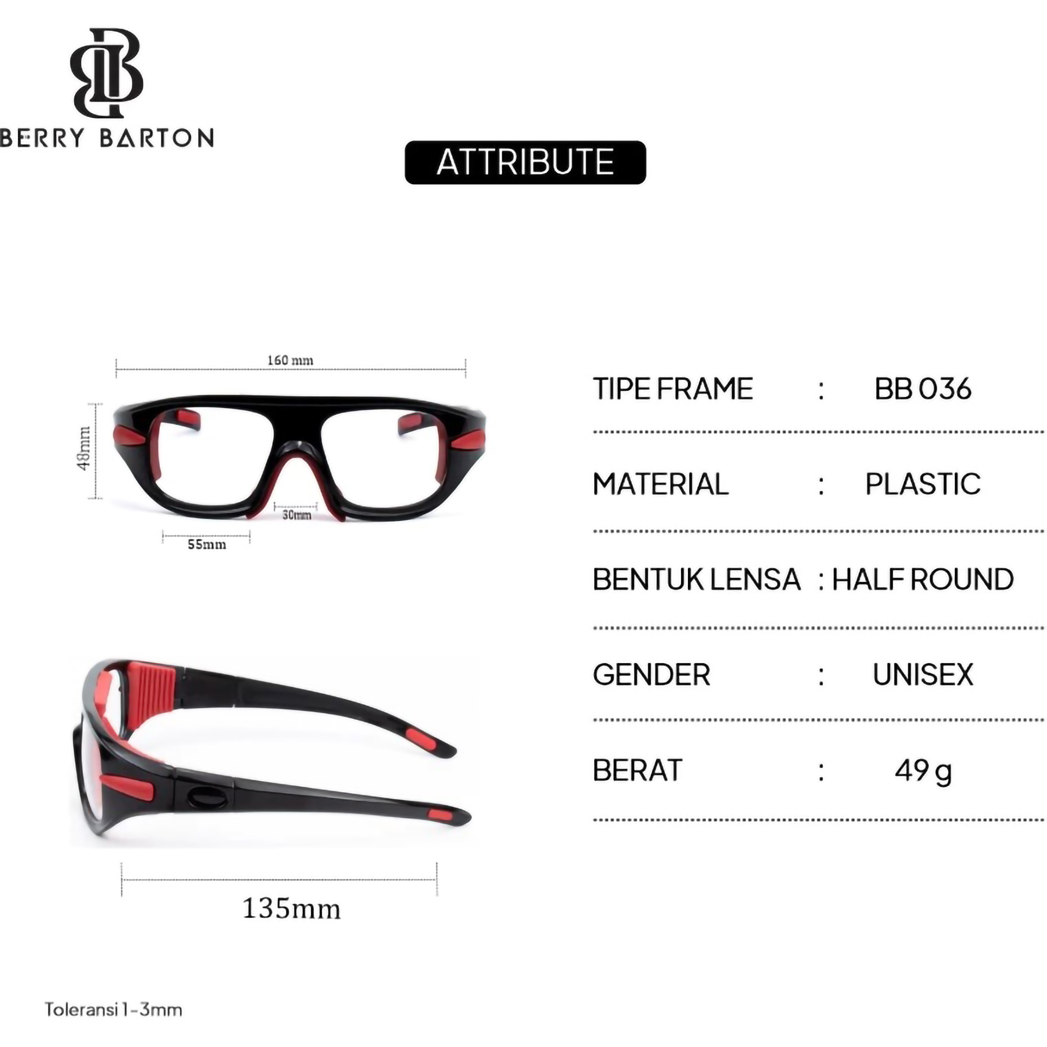 Berry Barton Eyewear Berry Barton Kacamata Sport Half Round Photocromic  036