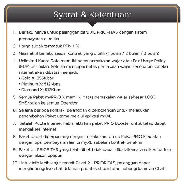 XL Axiata XL Prioritas Gold Unlimited 60GB/bulan