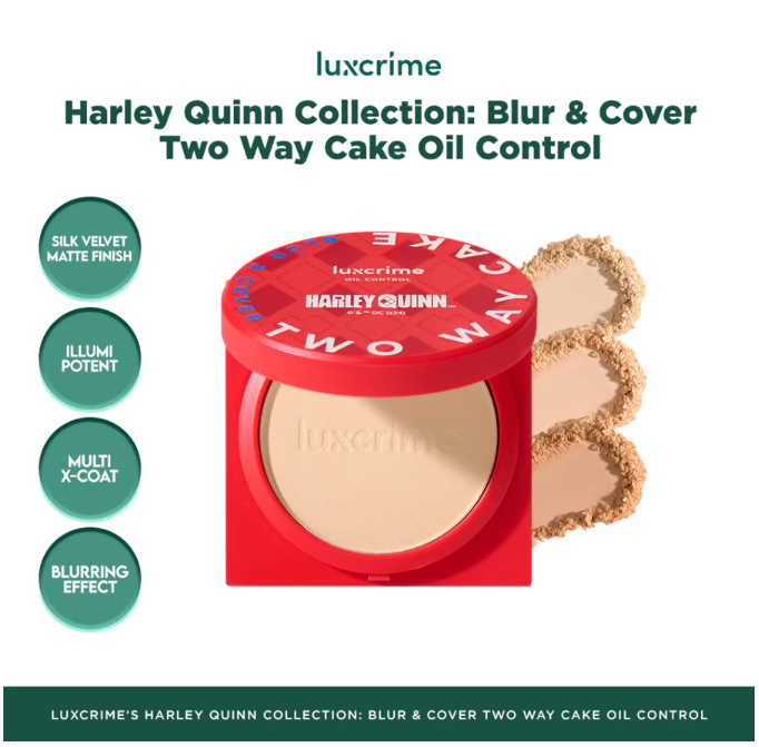 Luxury Cantika Indonesia Luxcrime Harley Quinn Blur & Cover Two Way Cake Oil Control Custard