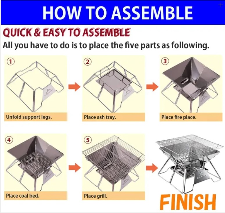 Campingmoon  Stainless Steel Portable Camping Fire Pit Foldable Wood Burning Grill 14-inch with Carrying Bag MT-2