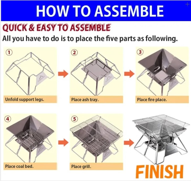 Stainless Steel Portable Camping Fire Pit Foldable Wood Burning Grill 14-inch with Carrying Bag MT-2 3