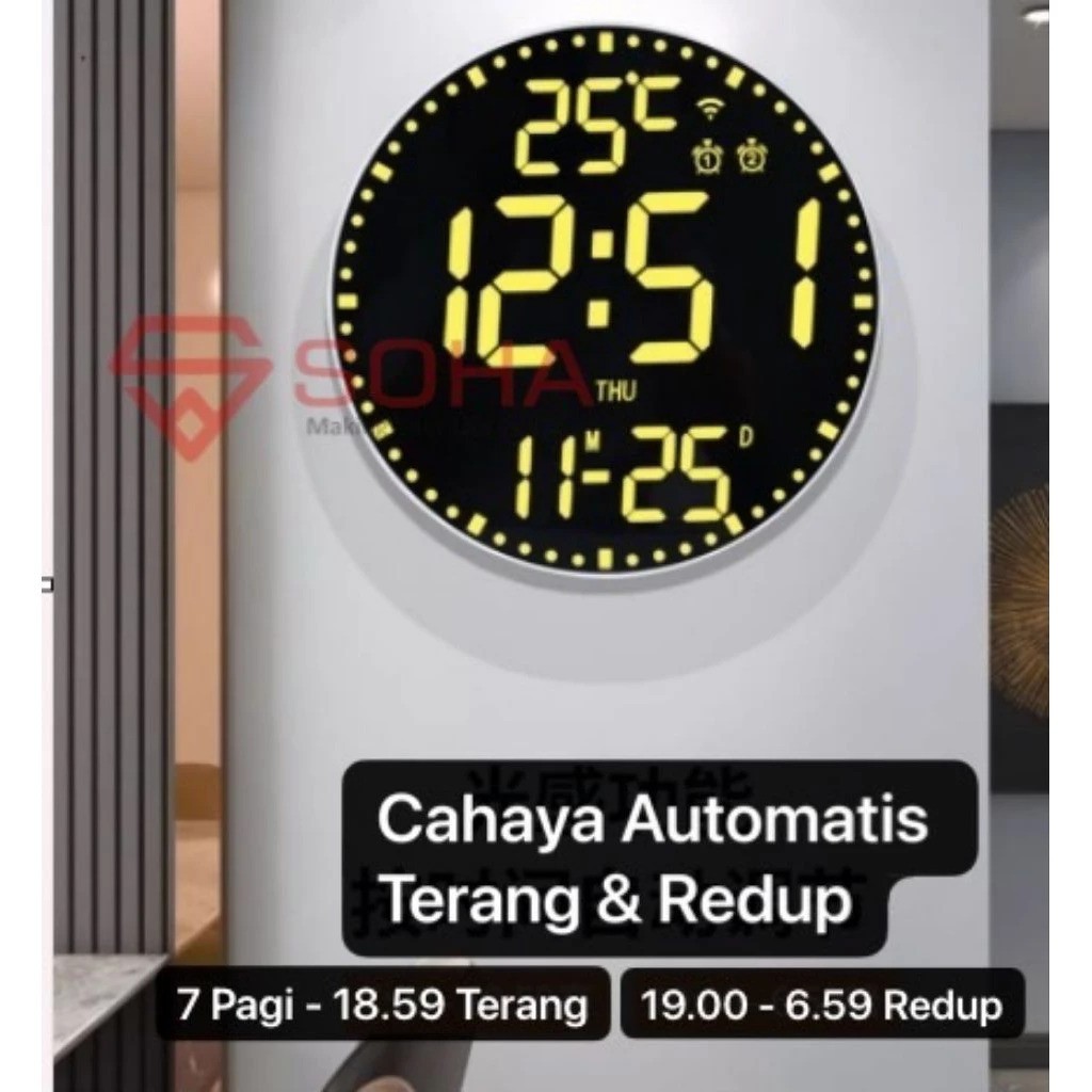  Jam Dinding Digital Warna RGB Wifi JD-14