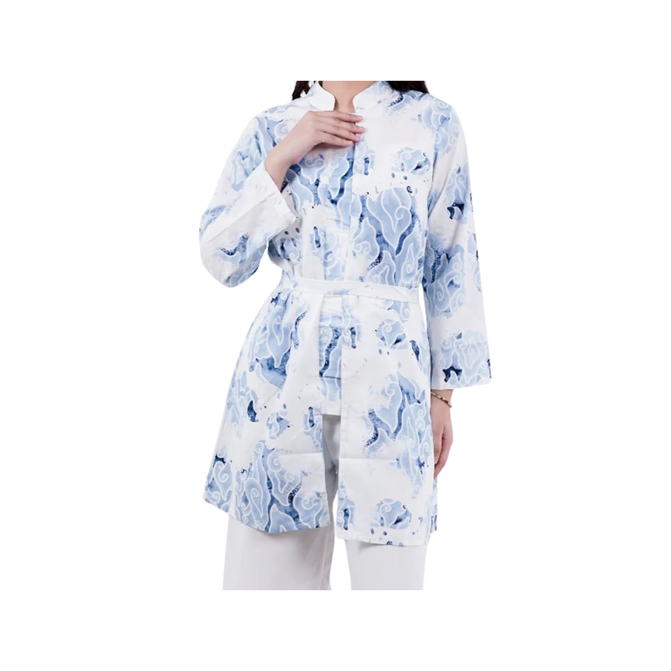 Batik Trusmi Tunik Batik Motif Mega Mendung Bumi Tali Mop Biru 