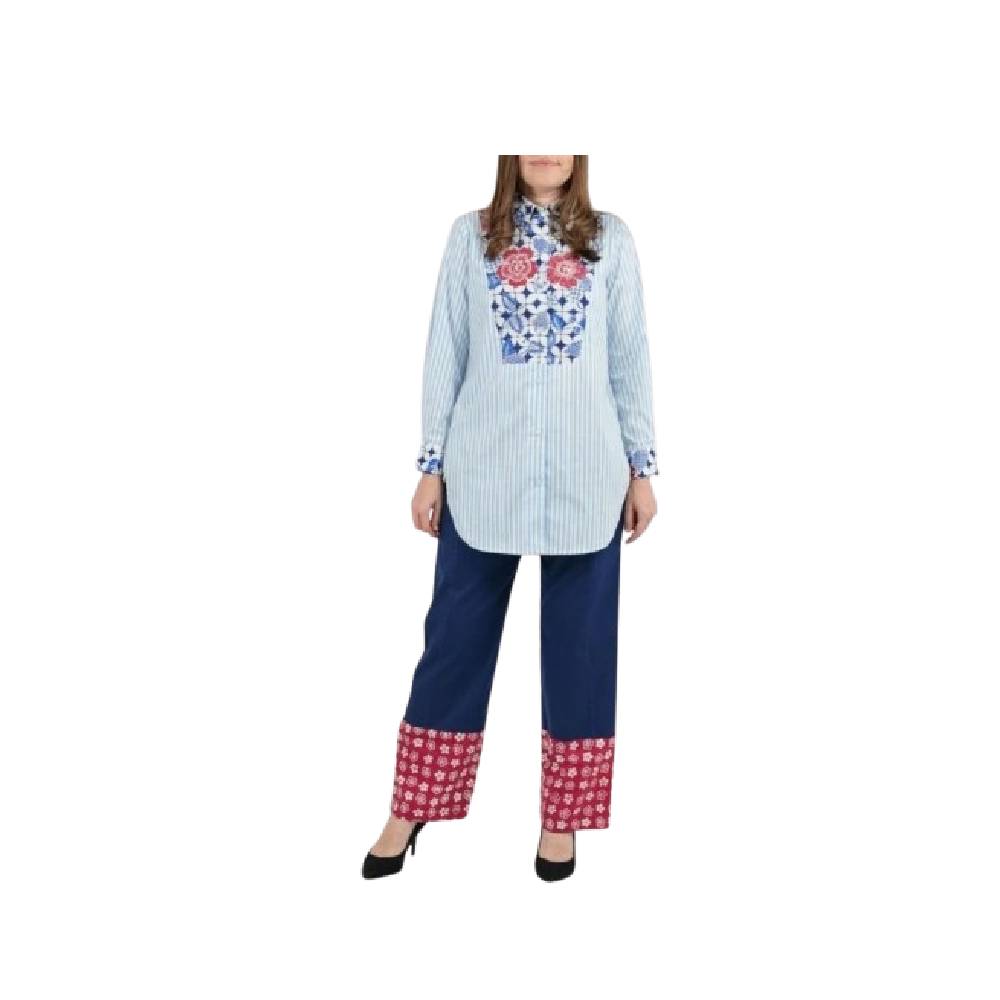 Sovinska Blouse Batik Tulis Salur Biru  ｜ B 151