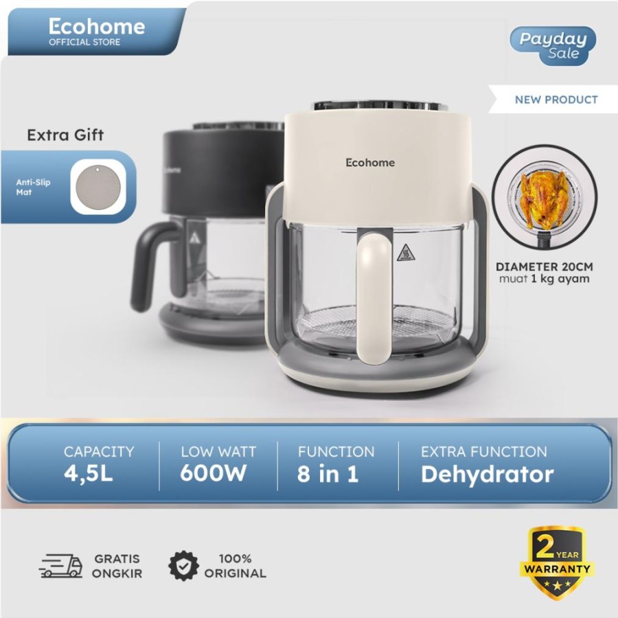 Kawano Pilar Mandiri Ecohome Air Fryer & Dehydrator 8 in 1 Function  EAF-777