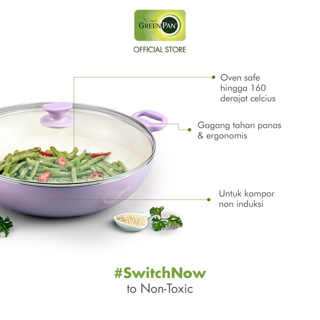 The Cookware Company GreenPan Delight Lavender Covered Wok 32 cm