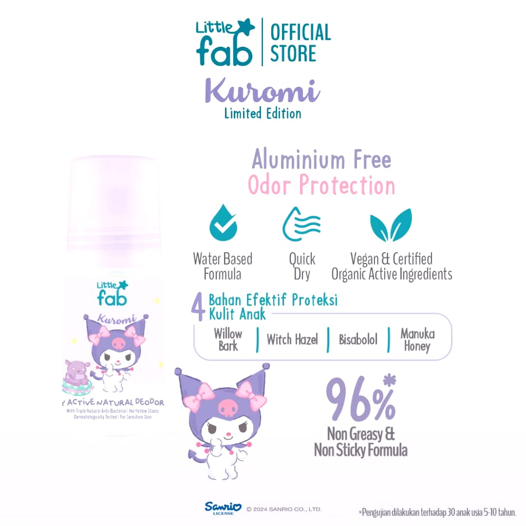 Natura Deca Kosmetika Little Fab Kids Daily Active Natural Deodorant Kuromi 