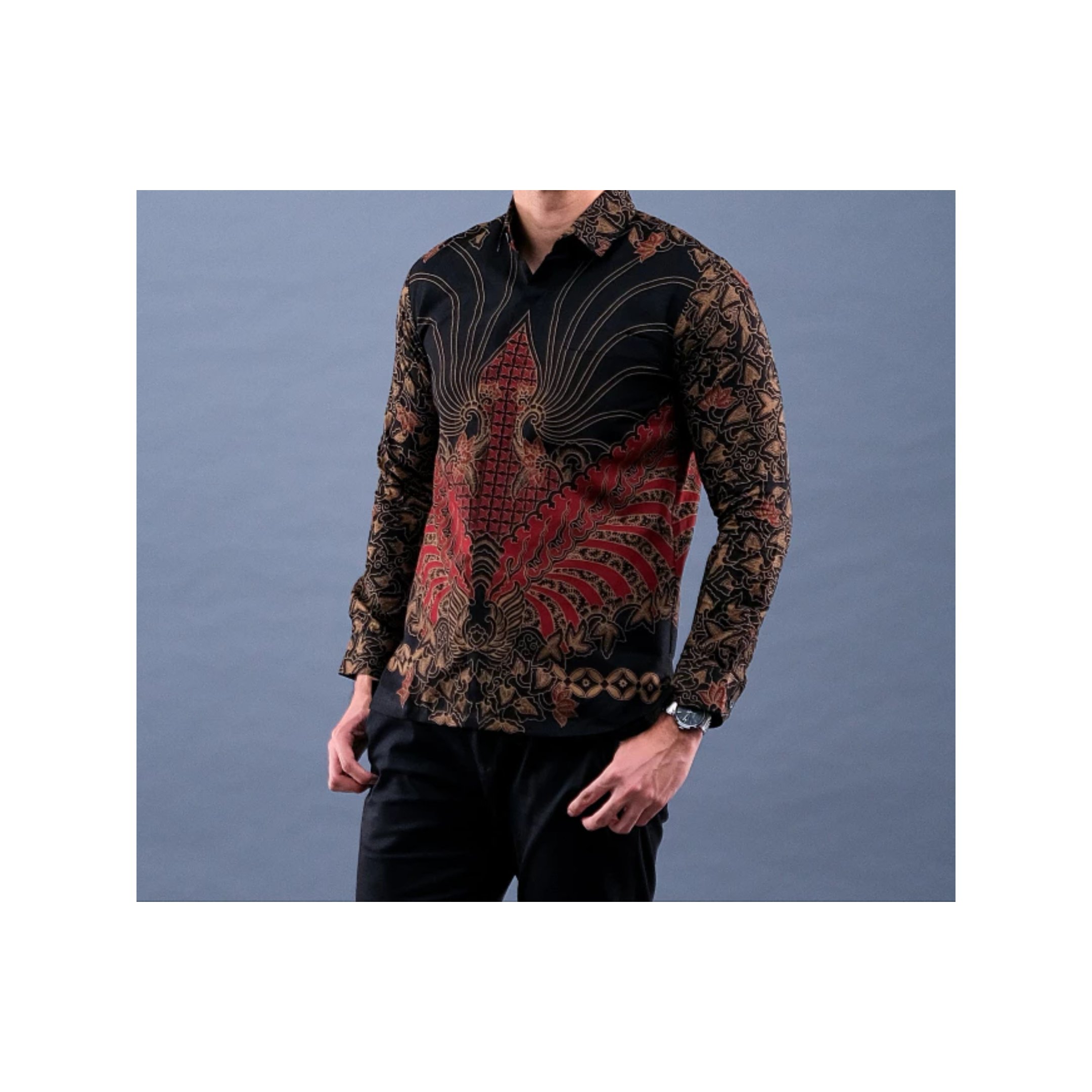  Batik Handara Benang Sari Maroon Kemeja Pria