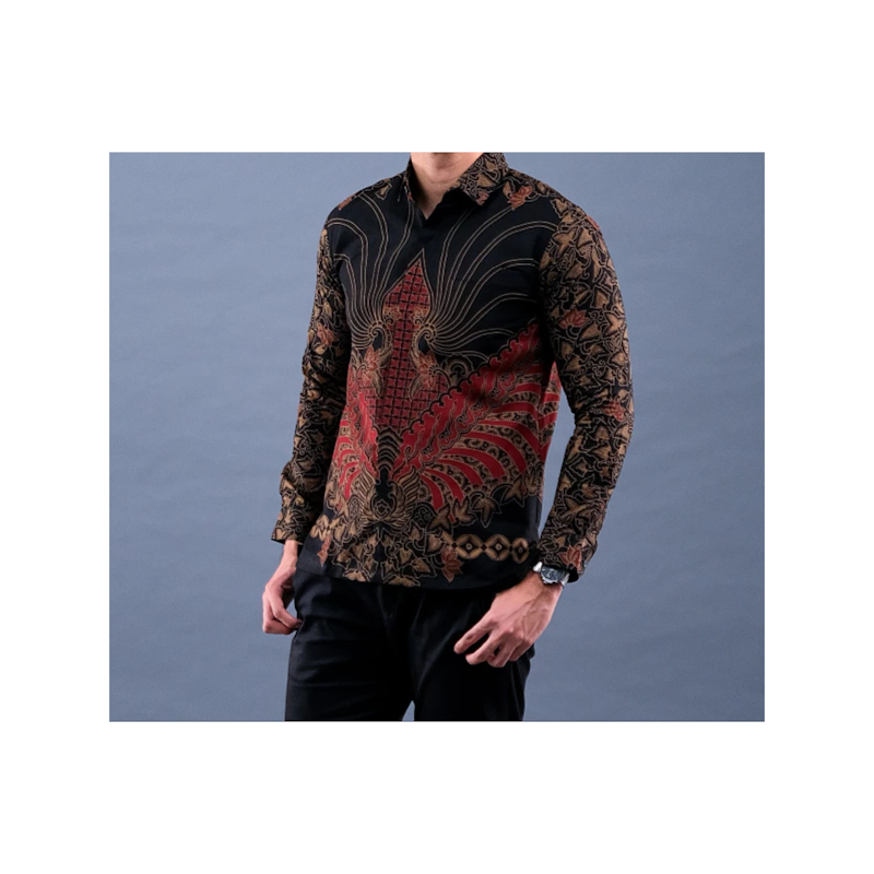 Batik Handara Benang Sari Maroon Kemeja Pria 4