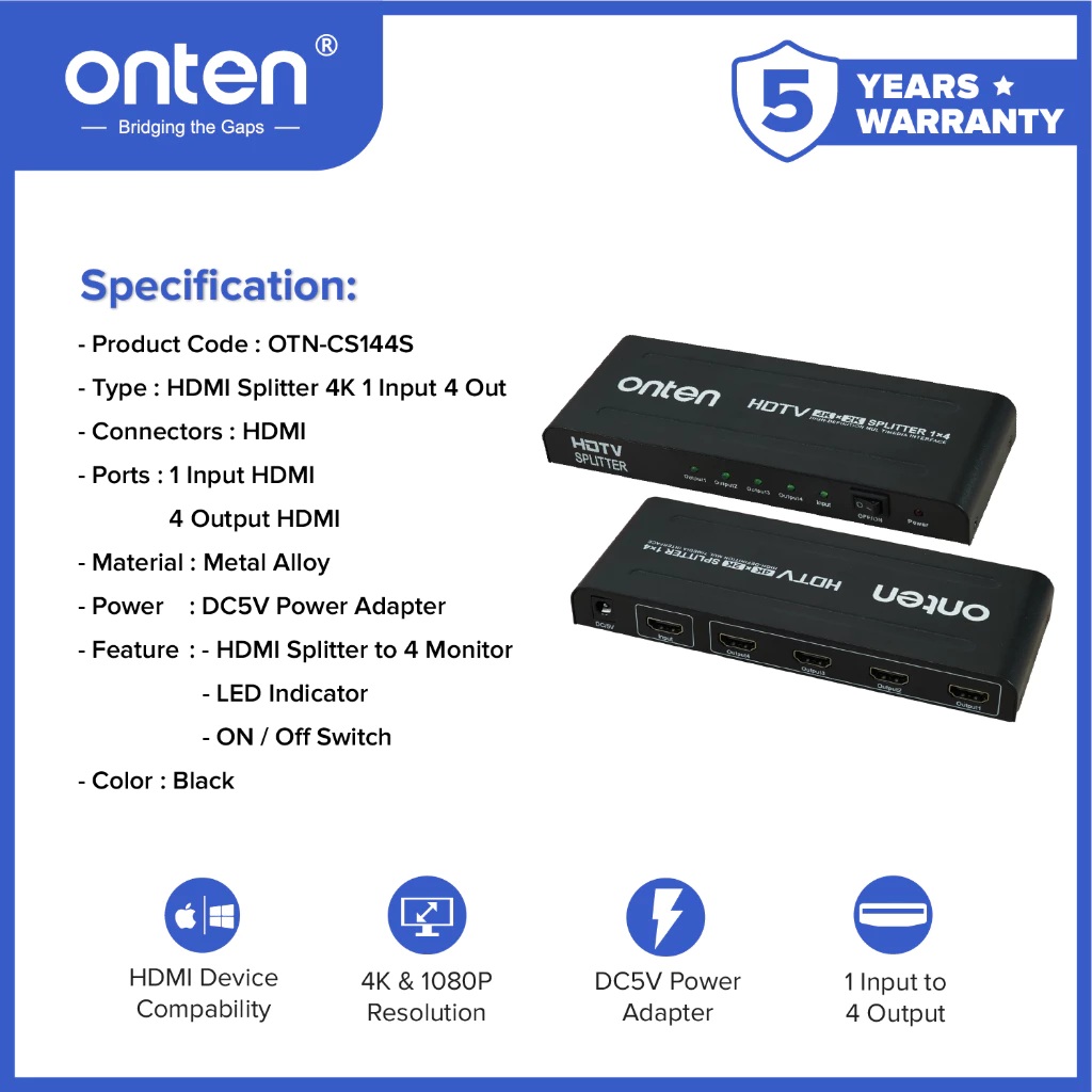 Onten HDMI Splitter 1X4 3