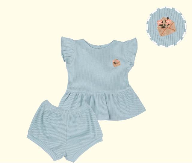 Mooi Heartmade Mooi Setelan Anak Perempuan Rib Ruffle Set