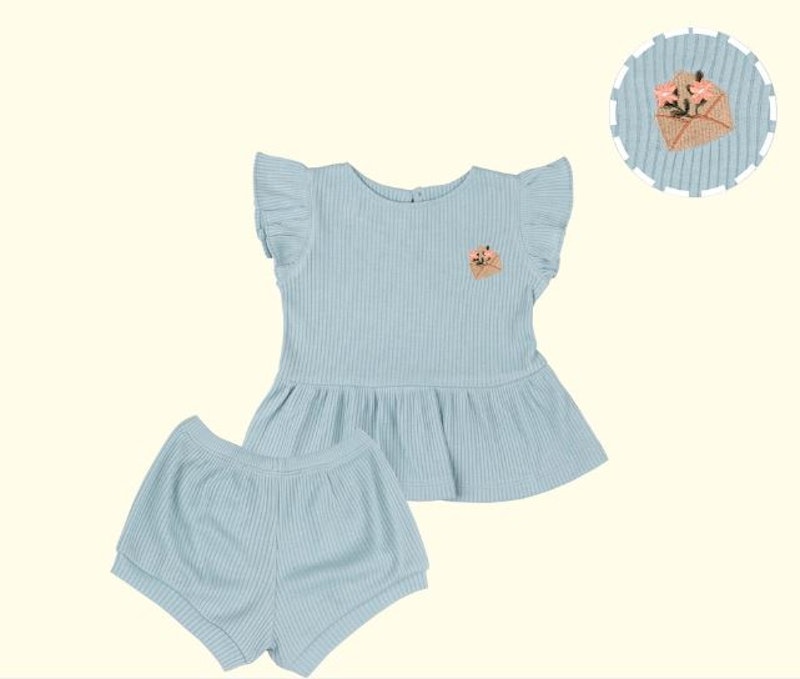 Mooi Setelan Anak Perempuan Rib Ruffle Set 2