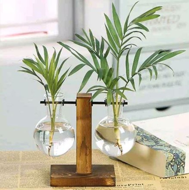 Vas Bunga Kaca + Dudukan Kayu