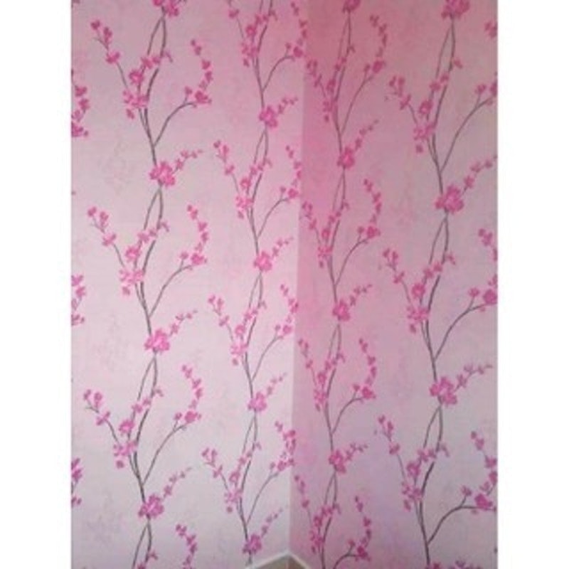 Wallpaper Stiker Dinding Motif Bunga Sakura Pink Cream
